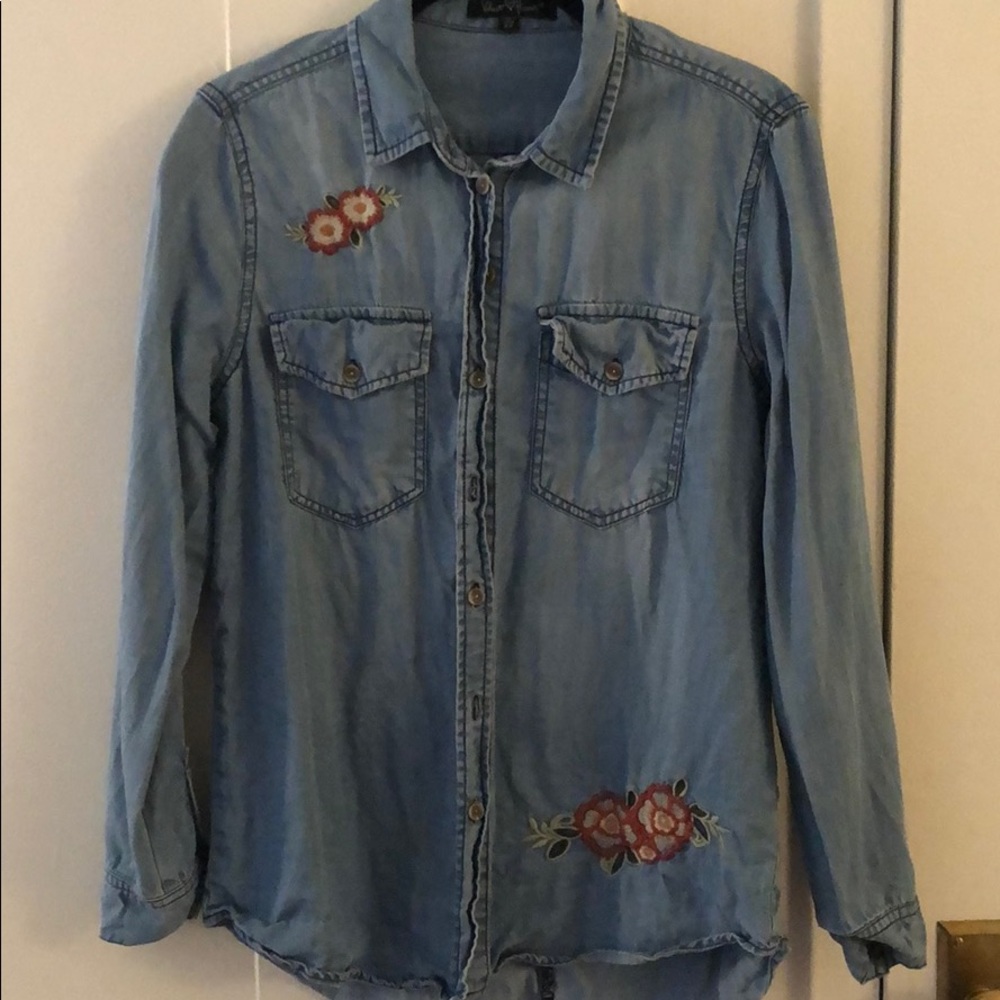 Denim Shirt with Embroidered Flowers